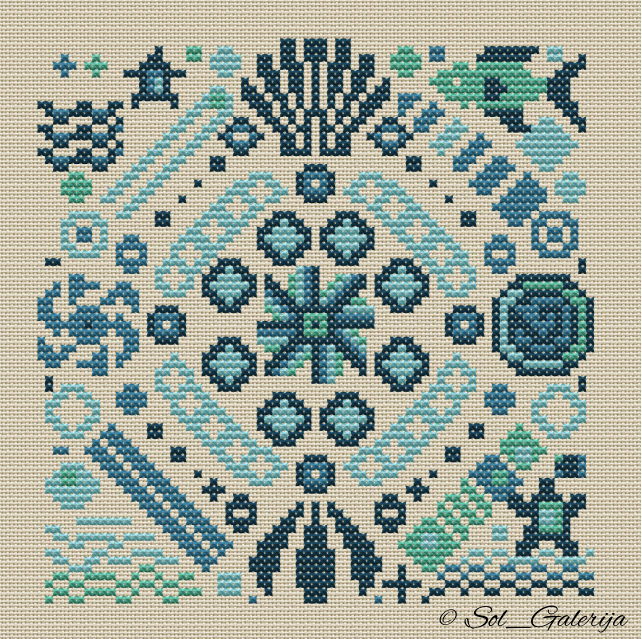 Marine mandala | Cross Stitch Pattern PDF | Modern Embroidery | Sea water | Handmade chart | Primitive Sampler |  SAGA xsd