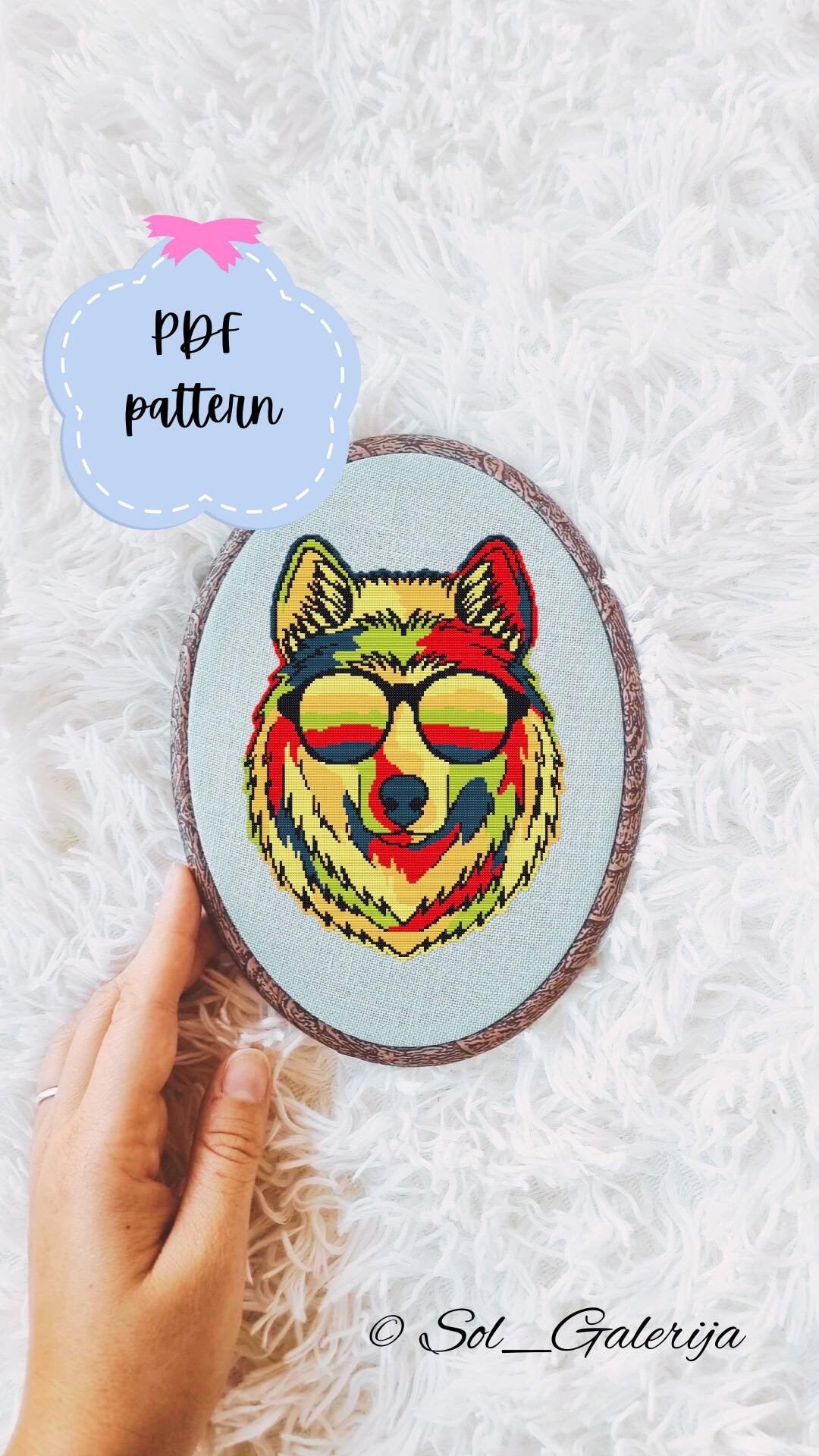 Wolf with glasses | Cross Stitch Pattern PDF | Modern Embroidery | Colorful animals | Wolf | Handmade chart | Digital file download