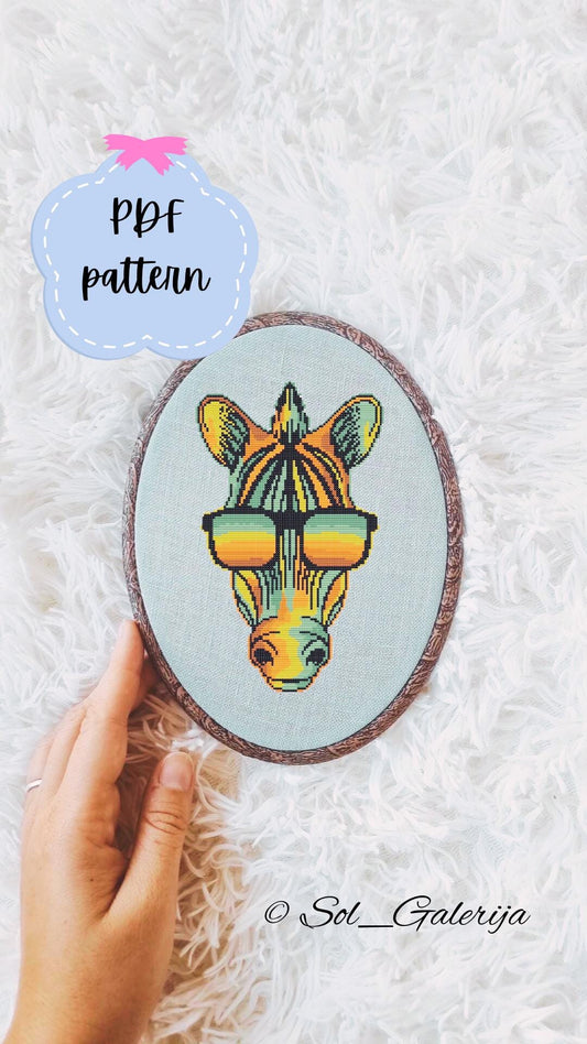 Zebra with glasses | Cross Stitch Pattern PDF | Modern Embroidery | Colorful animals | xsd | Handmade chart | Digital file download | SAGA