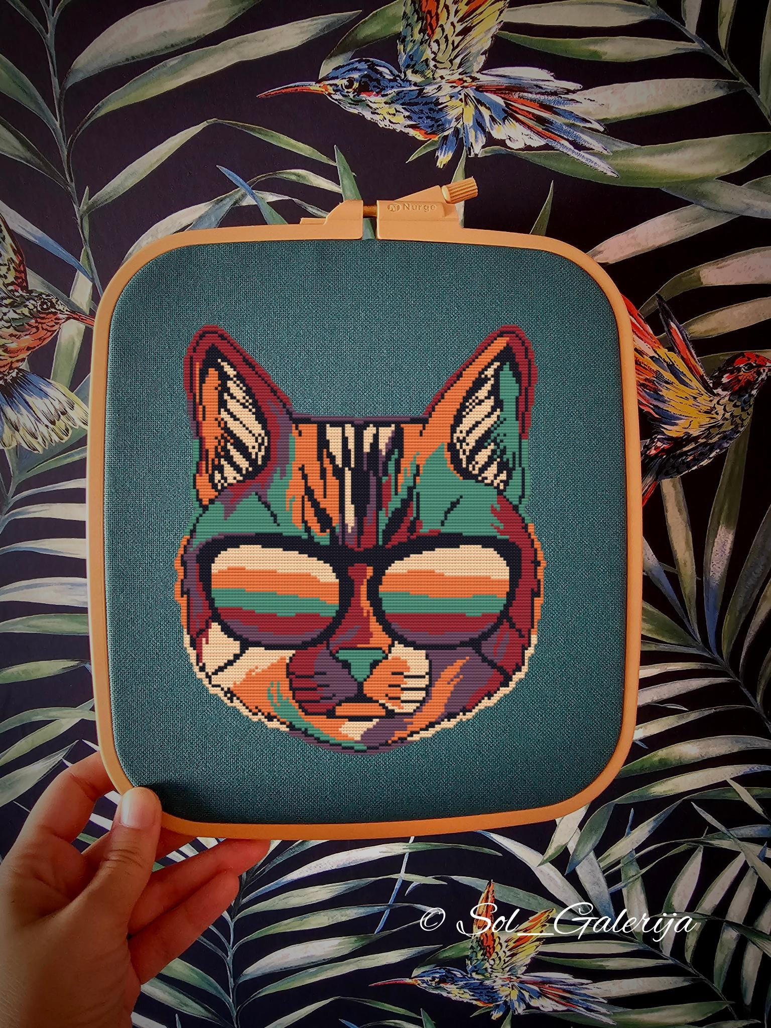 Cat with glasses | Cross Stitch Pattern PDF | Modern Embroidery | Colorful animals | Cat | Handmade chart | Digital file download