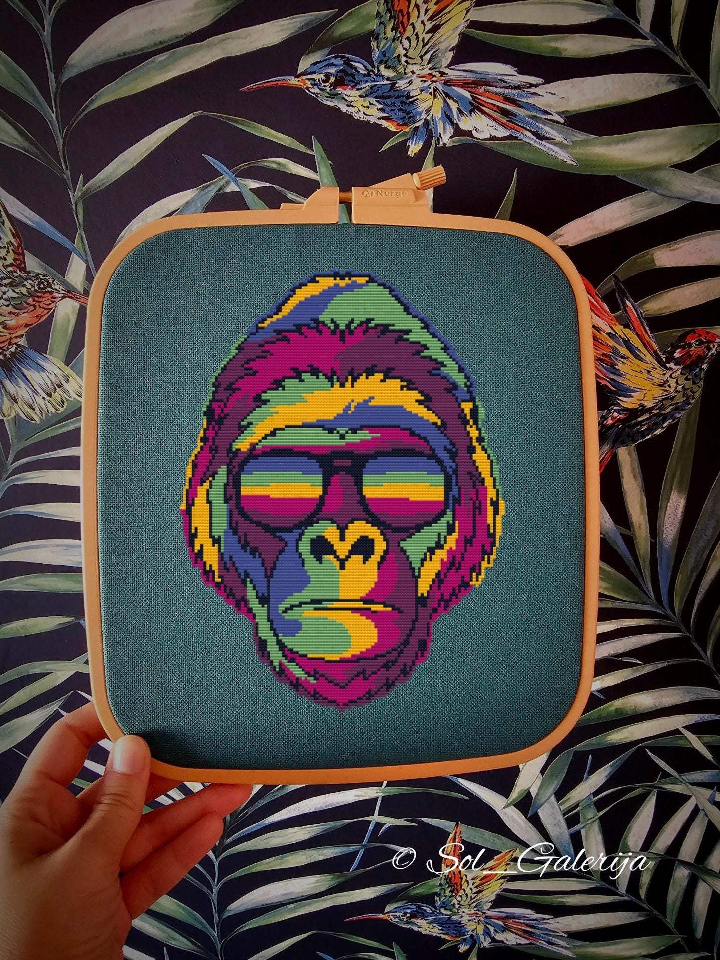 Gorilla with glasses | Cross Stitch Pattern PDF | Modern Embroidery | Colorful animals | monkey | Handmade chart | Digital file download