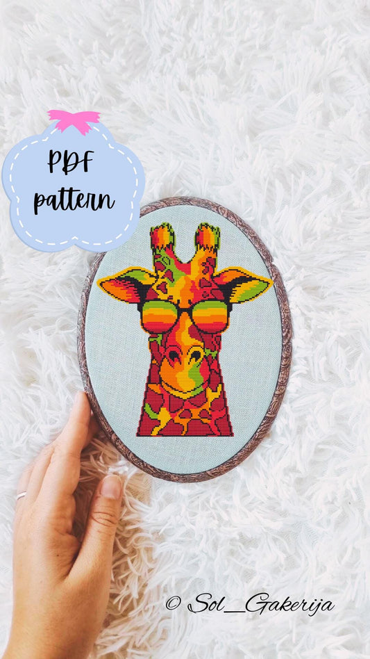 Giraffe with glasses | Cross Stitch Pattern PDF | Modern Embroidery | Colorful animals | Handmade chart | Digital file download