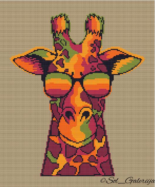 Giraffe with glasses | Cross Stitch Pattern PDF | Modern Embroidery | Colorful animals | Handmade chart | Digital file download