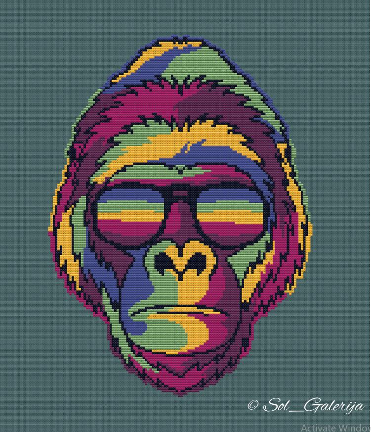 Gorilla with glasses | Cross Stitch Pattern PDF | Modern Embroidery | Colorful animals | monkey | Handmade chart | Digital file download