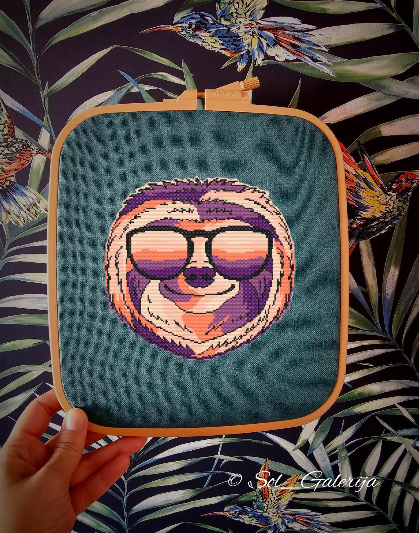 Sloth with glasses | Cross Stitch Pattern PDF | Modern Embroidery | Colorful animals | Sloth | Handmade chart | Digital file download