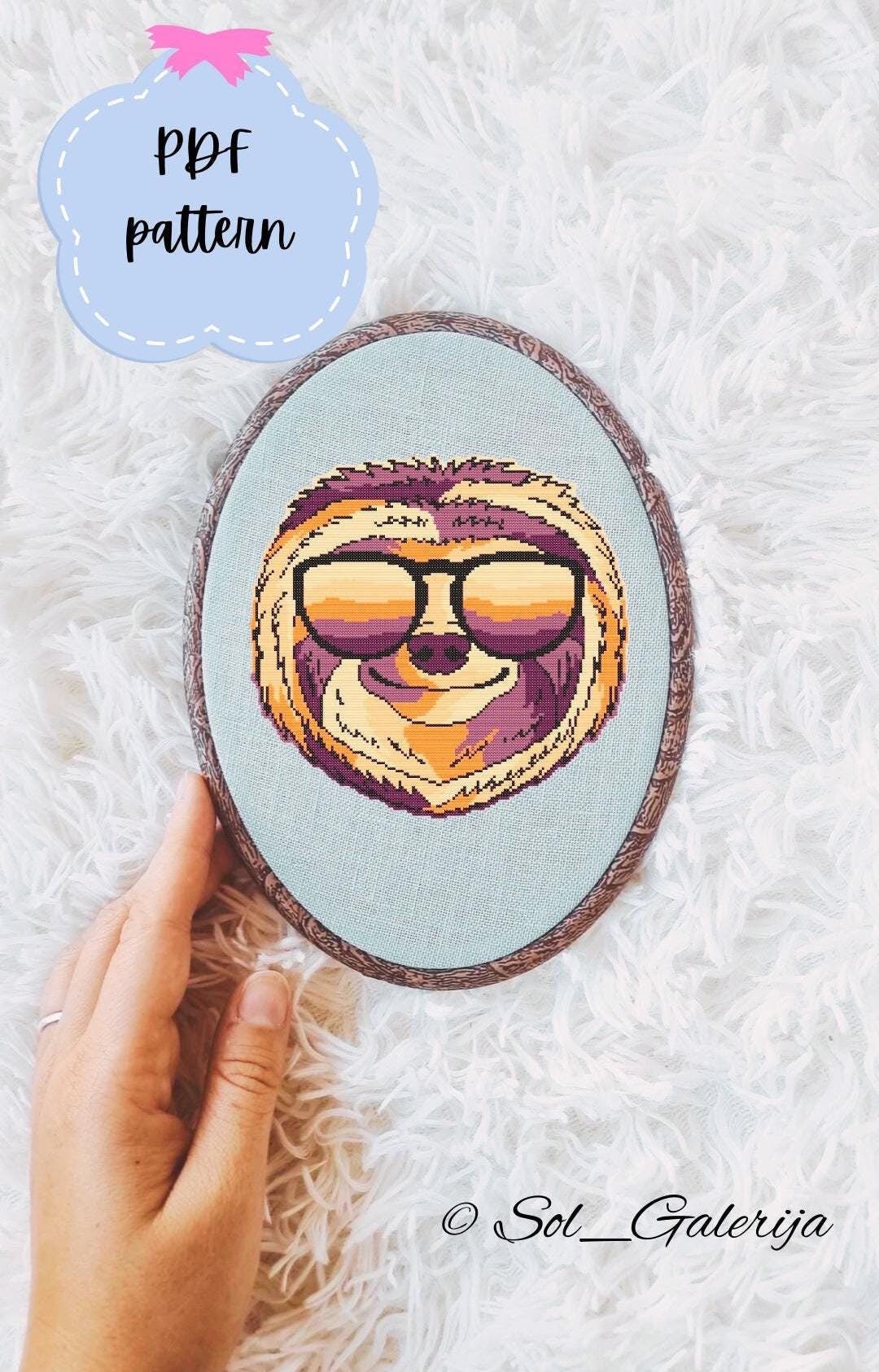 Sloth with glasses | Cross Stitch Pattern PDF | Modern Embroidery | Colorful animals | Sloth | Handmade chart | Digital file download