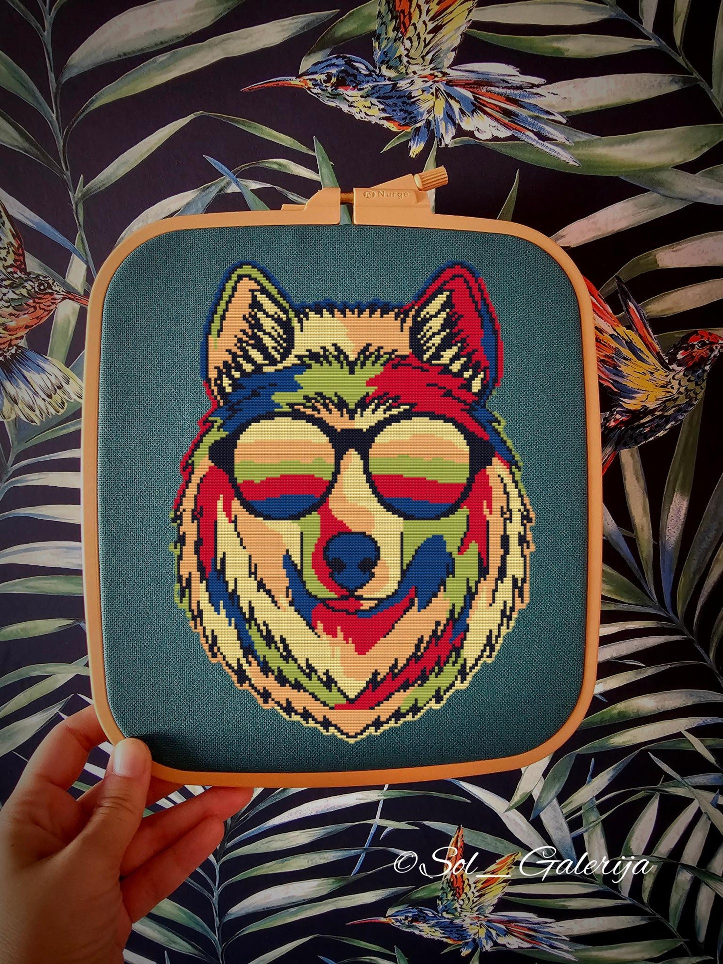 Wolf with glasses | Cross Stitch Pattern PDF | Modern Embroidery | Colorful animals | Wolf | Handmade chart | Digital file download