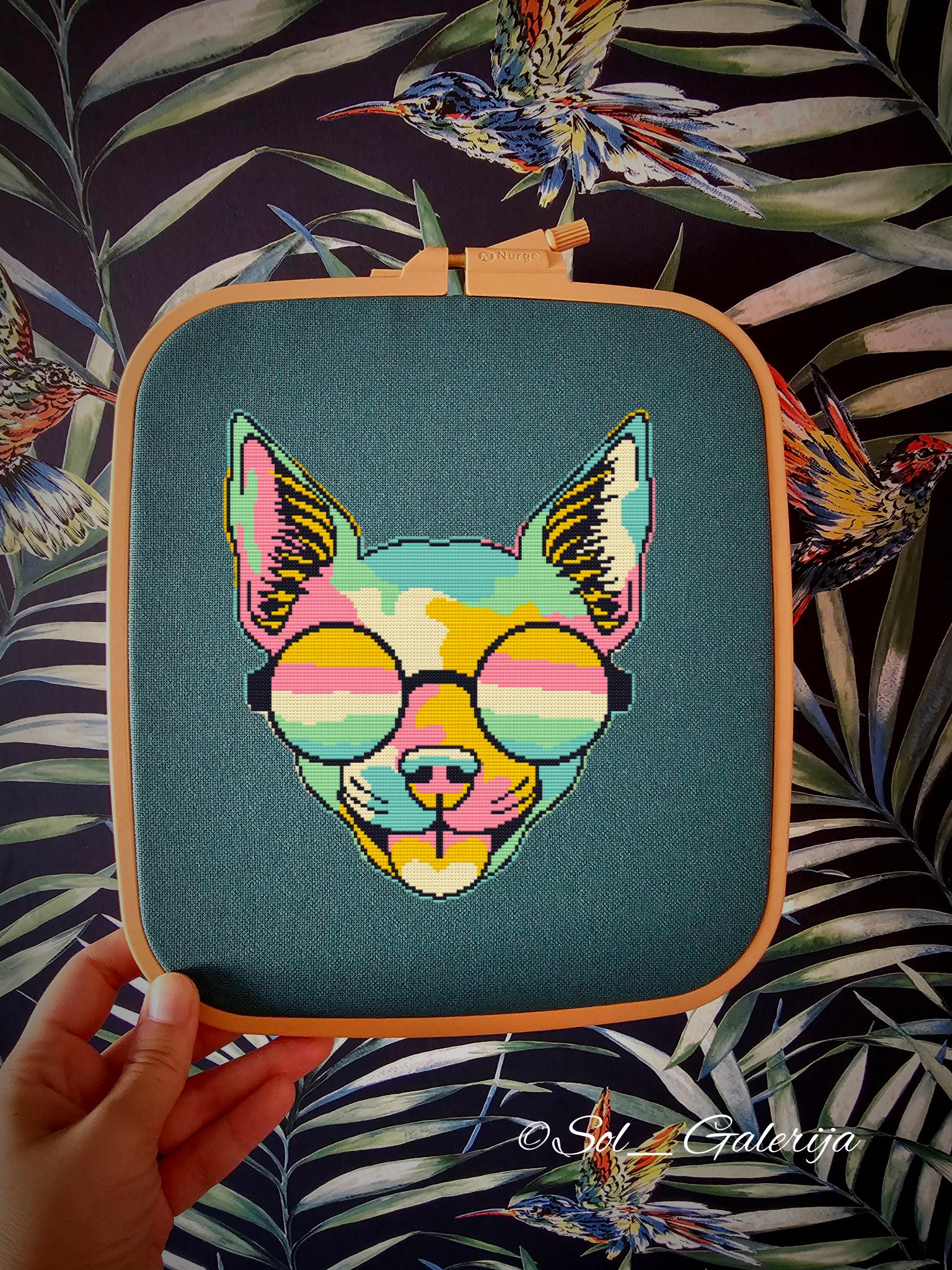 Chihuahua with glasses | Cross Stitch Pattern PDF | Embroidery | Colorful animals | Dog | Handmade chart | Digital file download | xsd saga