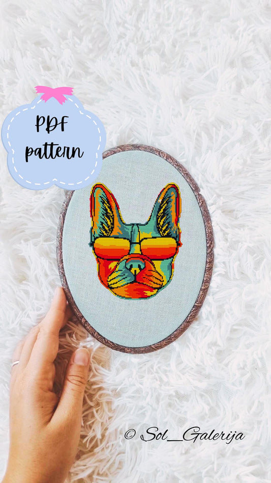 French Bulldog with glasses | Cross Stitch Pattern PDF | Modern Embroidery | Colorful animals | dog | Handmade chart | Digital file download