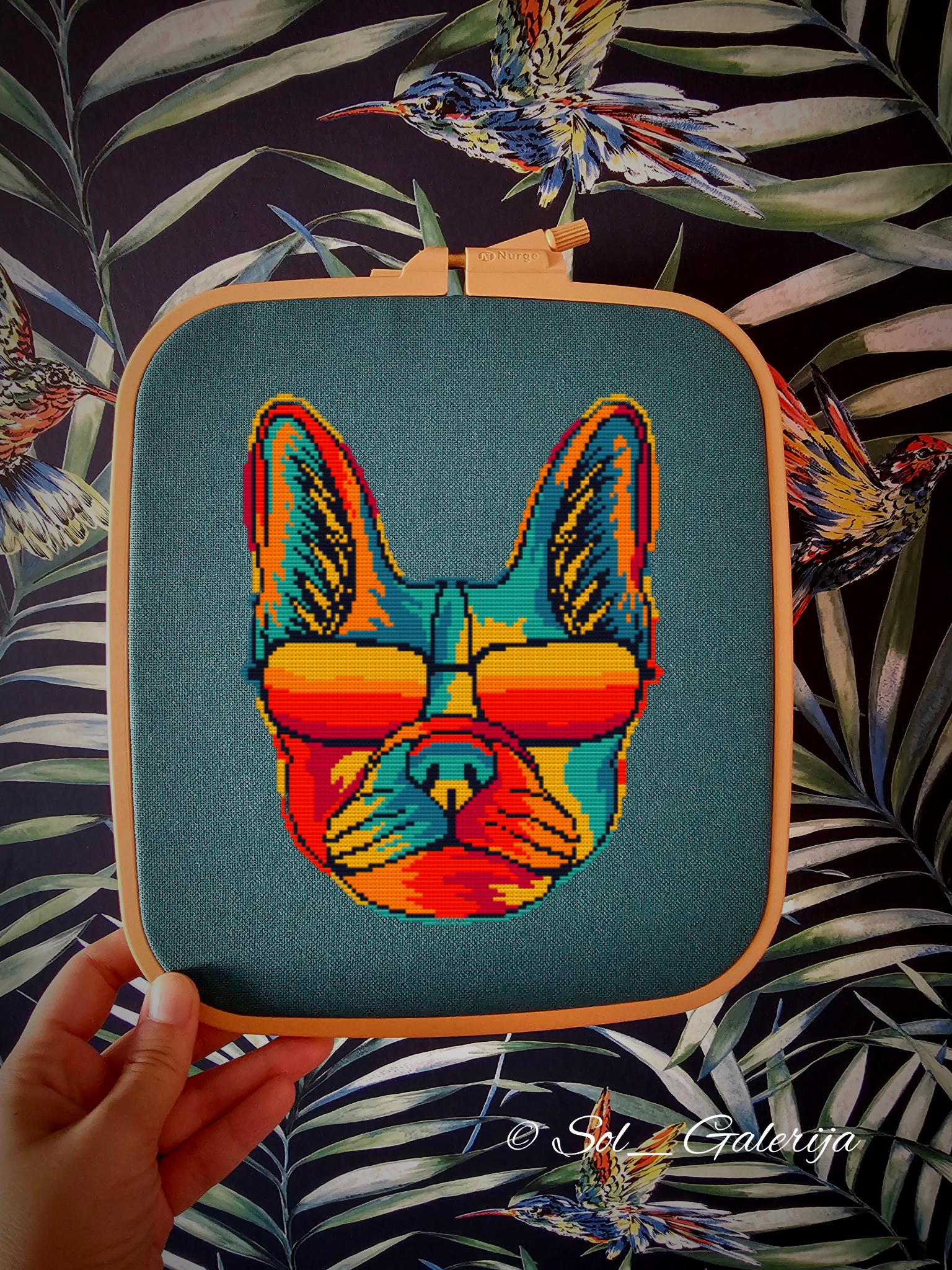 French Bulldog with glasses | Cross Stitch Pattern PDF | Modern Embroidery | Colorful animals | dog | Handmade chart | Digital file download