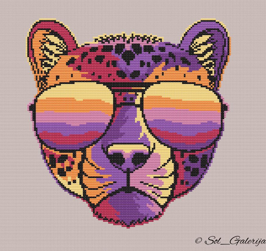 Cheetah with glasses | Cross Stitch Pattern PDF | Modern Embroidery | Colorful animals | Leopard | Handmade chart | Digital file download