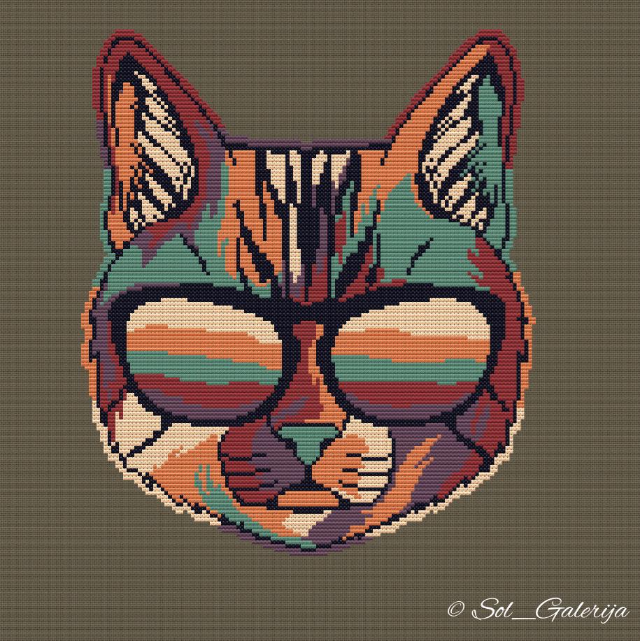 Cat with glasses | Cross Stitch Pattern PDF | Modern Embroidery | Colorful animals | Cat | Handmade chart | Digital file download